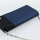 CHANEL Choco Bar Line Chain Shoulder Bag Satin Navy Silver CC Auth mr2769-6