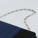 CHANEL Choco Bar Line Chain Shoulder Bag Satin Navy Silver CC Auth mr2769-14