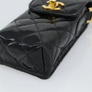 CHANEL Matelasse Chain Phone Case Patent Leather Black Gold CC Auth mr2771V-9