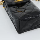 CHANEL Matelasse Chain Phone Case Patent Leather Black Gold CC Auth mr2771V-14