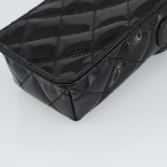 CHANEL Matelasse Chain Phone Case Patent Leather Black Gold CC Auth mr2771V