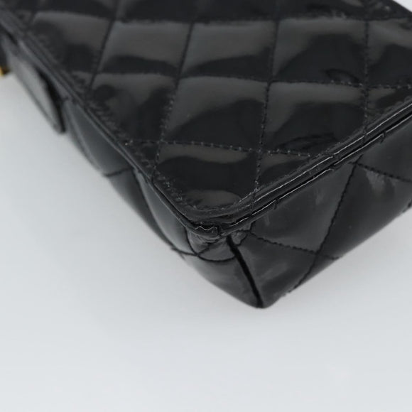 CHANEL Matelasse Chain Phone Case Patent Leather Black Gold CC Auth mr2771V