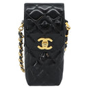 CHANEL Matelasse Chain Phone Case Patent Leather Black Gold CC Auth mr2771V-13