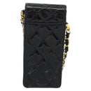 CHANEL Matelasse Chain Phone Case Patent Leather Black Gold CC Auth mr2771V-2