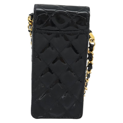 CHANEL Matelasse Chain Phone Case Patent Leather Black Gold CC Auth mr2771V - 0