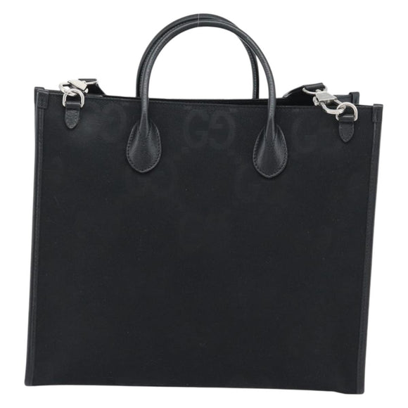 GUCCI Jumbo GG Canvas Hand Bag 2way Black Silver 678839 Auth mr2773V