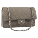 CHANEL Matelasse Chain Shoulder Bag Cotton Gray Silver CC Auth mr2778-1