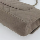 CHANEL Matelasse Chain Shoulder Bag Cotton Gray Silver CC Auth mr2778-12