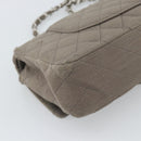 CHANEL Matelasse Chain Shoulder Bag Cotton Gray Silver CC Auth mr2778-13