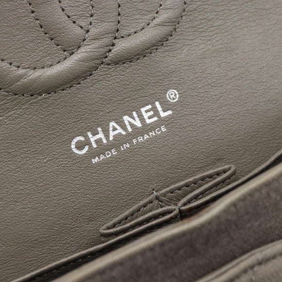 CHANEL Matelasse Chain Shoulder Bag Cotton Gray Silver CC Auth mr2778