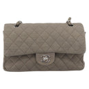 CHANEL Matelasse Chain Shoulder Bag Cotton Gray Silver CC Auth mr2778-2