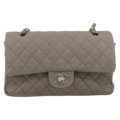 CHANEL Matelasse Chain Shoulder Bag Cotton Gray Silver CC Auth mr2778 - 0