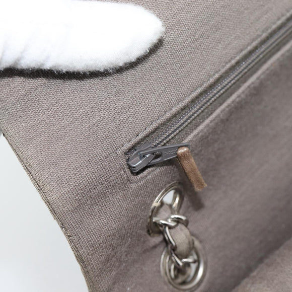 CHANEL Matelasse Chain Shoulder Bag Cotton Gray Silver CC Auth mr2778