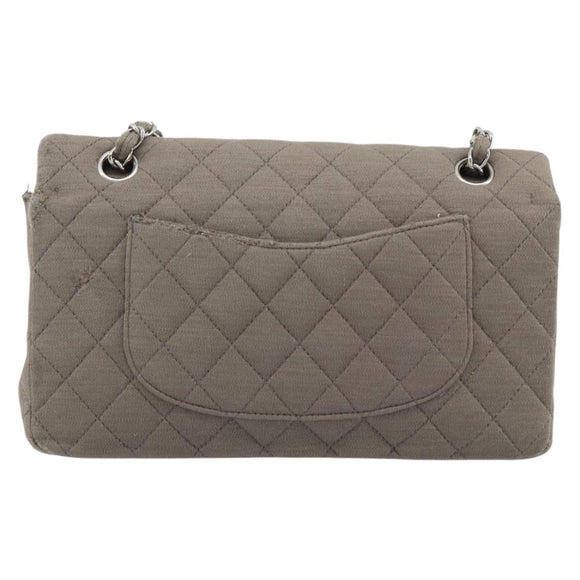 CHANEL Matelasse Chain Shoulder Bag Cotton Gray Silver CC Auth mr2778