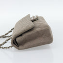 CHANEL Matelasse Chain Shoulder Bag Cotton Gray Silver CC Auth mr2778-4