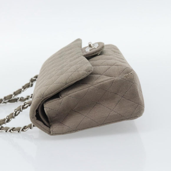 CHANEL Matelasse Chain Shoulder Bag Cotton Gray Silver CC Auth mr2778