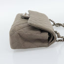CHANEL Matelasse Chain Shoulder Bag Cotton Gray Silver CC Auth mr2778-5