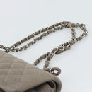 CHANEL Matelasse Chain Shoulder Bag Cotton Gray Silver CC Auth mr2778-8