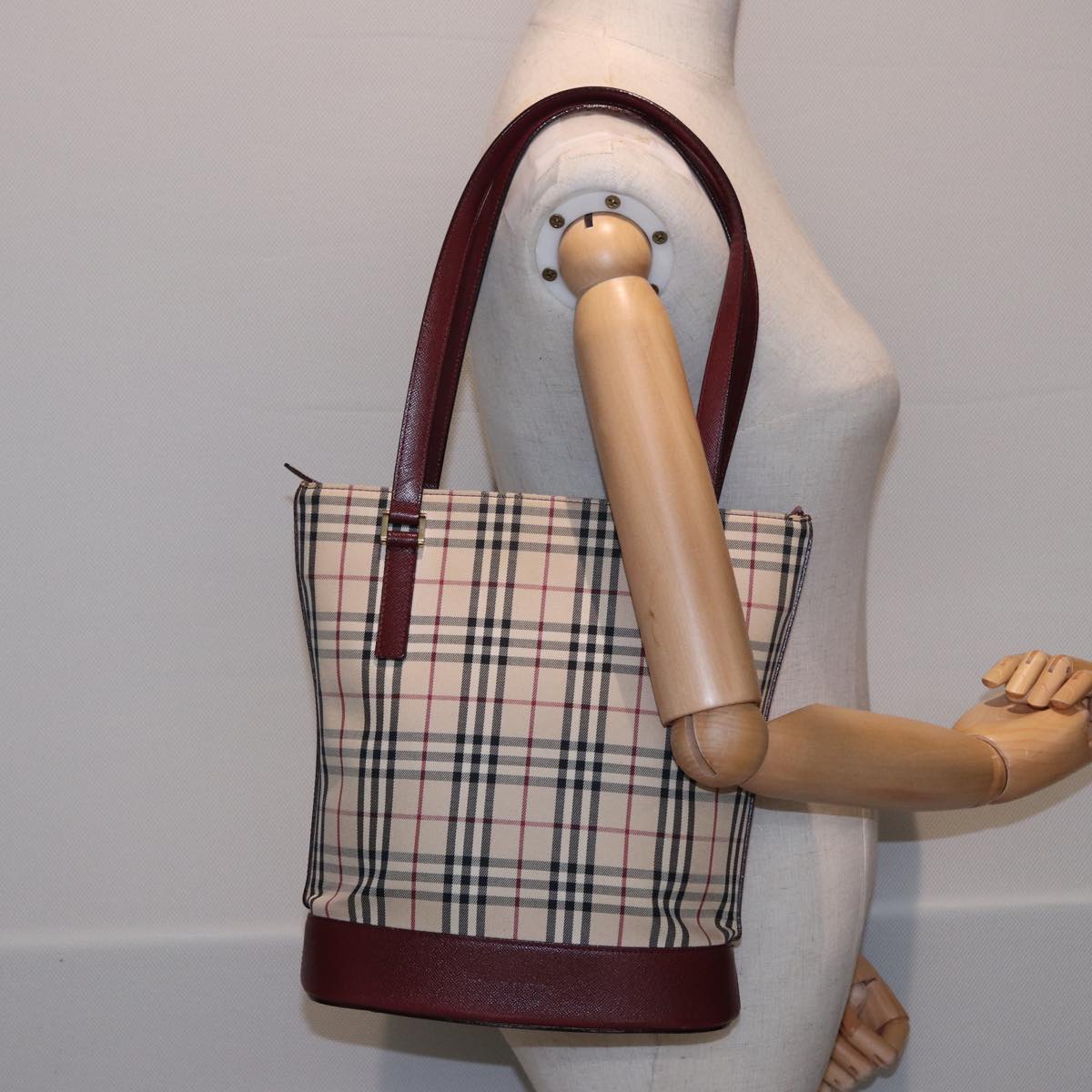 BURBERRY Nova Check Tote Bag Canvas Beige Auth mr278