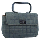 CHANEL 2.55 Choco Bar Line Hand Bag Canvas Blue CC Auth mr2780V-1