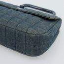 CHANEL 2.55 Choco Bar Line Hand Bag Canvas Blue CC Auth mr2780V-10