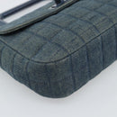 CHANEL 2.55 Choco Bar Line Hand Bag Canvas Blue CC Auth mr2780V-11