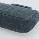CHANEL 2.55 Choco Bar Line Hand Bag Canvas Blue CC Auth mr2780V-12