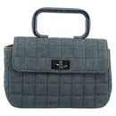 CHANEL 2.55 Choco Bar Line Hand Bag Canvas Blue CC Auth mr2780V-2