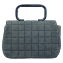 CHANEL 2.55 Choco Bar Line Hand Bag Canvas Blue CC Auth mr2780V-3