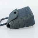 CHANEL 2.55 Choco Bar Line Hand Bag Canvas Blue CC Auth mr2780V-4