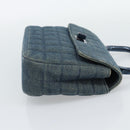 CHANEL 2.55 Choco Bar Line Hand Bag Canvas Blue CC Auth mr2780V-5
