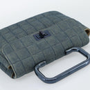 CHANEL 2.55 Choco Bar Line Hand Bag Canvas Blue CC Auth mr2780V-6