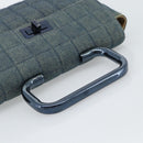 CHANEL 2.55 Choco Bar Line Hand Bag Canvas Blue CC Auth mr2780V-7