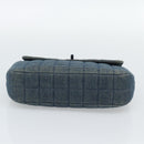 CHANEL 2.55 Choco Bar Line Hand Bag Canvas Blue CC Auth mr2780V-9