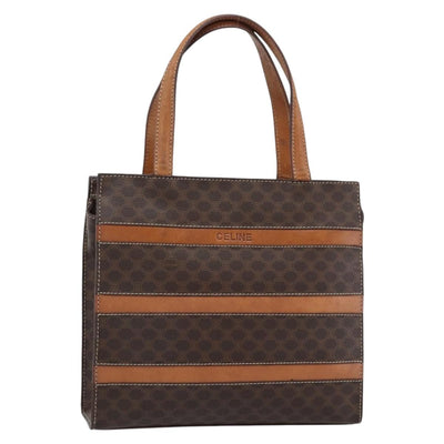 CELINE Macadam Canvas Hand Bag PVC Leather Brown Gold Auth mr2781