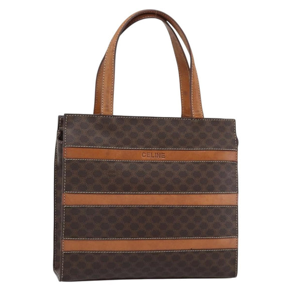 CELINE Macadam Canvas Hand Bag PVC Leather Brown Gold Auth mr2781