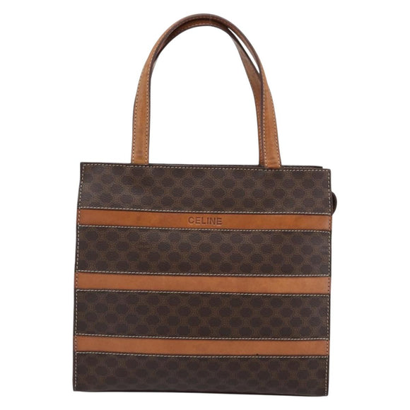 CELINE Macadam Canvas Hand Bag PVC Leather Brown Gold Auth mr2781