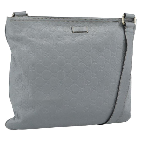 GUCCI GG Canvas Guccissima Shoulder Bag Leather Gray Gold 201446 Auth mr2782A