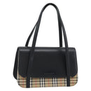 BURBERRY Nova Check Hand Bag Canvas Leather Black Silver Auth mr2783-1
