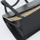 BURBERRY Nova Check Hand Bag Canvas Leather Black Silver Auth mr2783-14