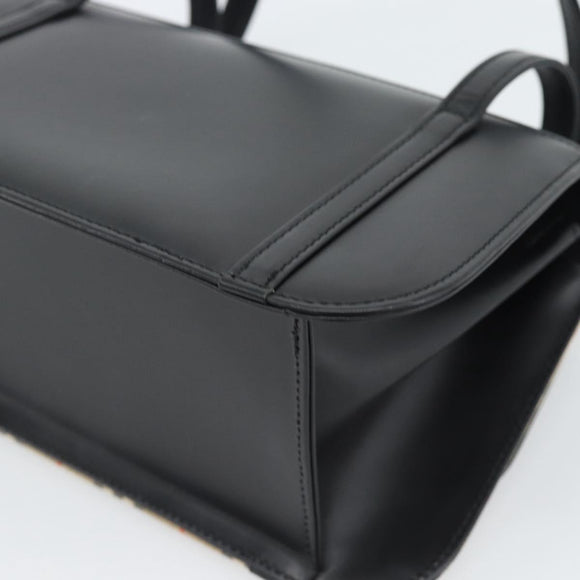 BURBERRY Nova Check Hand Bag Canvas Leather Black Silver Auth mr2783