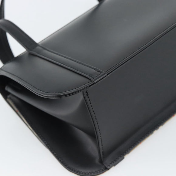BURBERRY Nova Check Hand Bag Canvas Leather Black Silver Auth mr2783