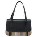 BURBERRY Nova Check Hand Bag Canvas Leather Black Silver Auth mr2783-13