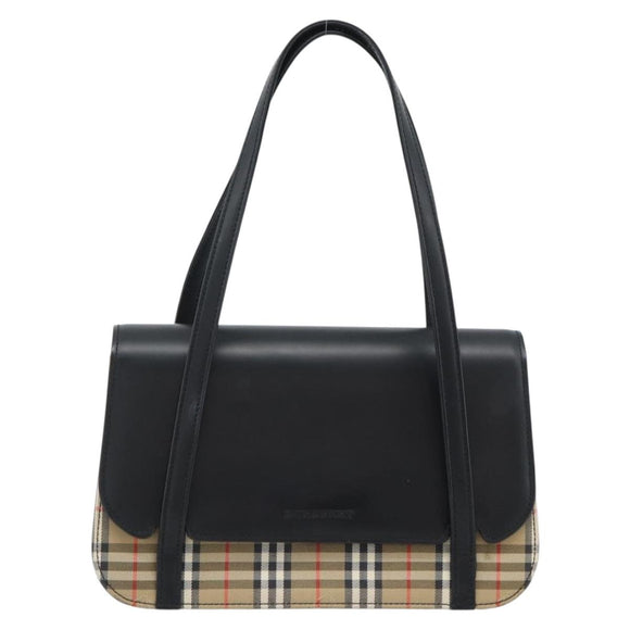 BURBERRY Nova Check Hand Bag Canvas Leather Black Silver Auth mr2783