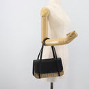 BURBERRY Nova Check Hand Bag Canvas Leather Black Silver Auth mr2783-25