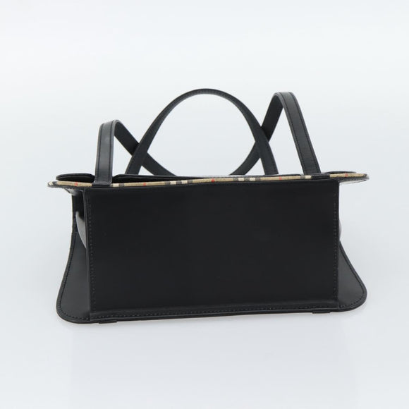 BURBERRY Nova Check Hand Bag Canvas Leather Black Silver Auth mr2783