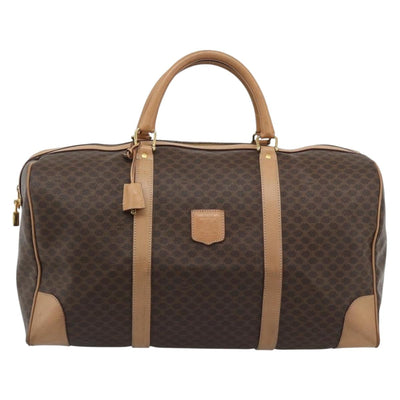 CELINE Macadam Canvas Boston Bag PVC Leather Brown Gold Auth mr2784A - 0