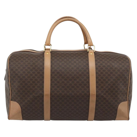 CELINE Macadam Canvas Boston Bag PVC Leather Brown Gold Auth mr2784A