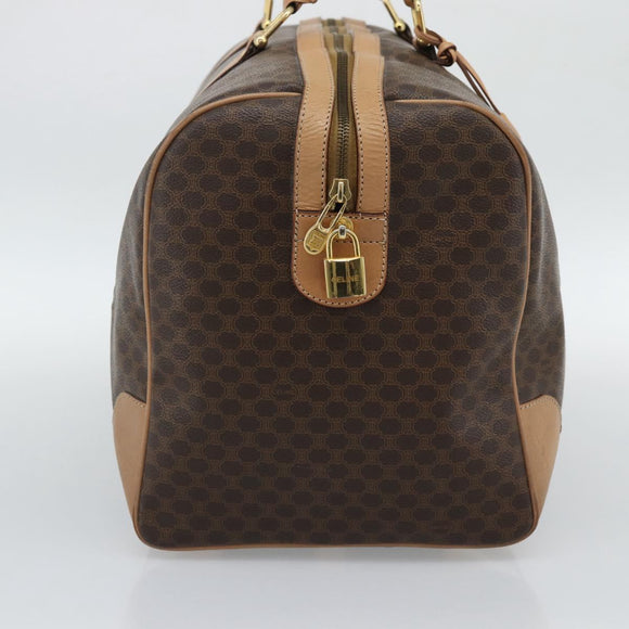 CELINE Macadam Canvas Boston Bag PVC Leather Brown Gold Auth mr2784A