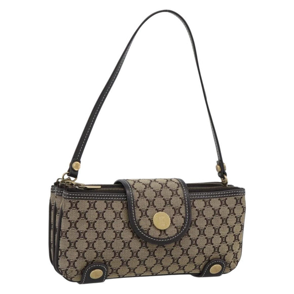 CELINE Macadam Canvas Hand Bag Brown Gold Auth mr2790V